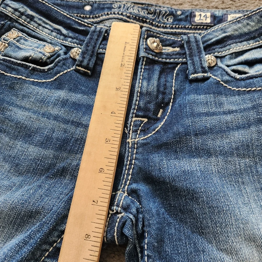 MISS ME Women's Bermuda Shorts Size 14 Blue Denim Cutoffs Rhinestones Bling - Picture 8 of 12